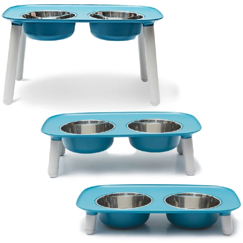 Messy Mutts Adjustable Elevated Double Feeder With Stainless Steel Dog Bowls (Blue)