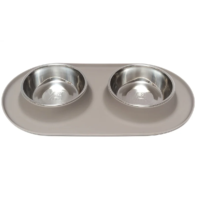 Messy Mutts Double Silicone Feeder With Stainless Steel Dog Bowls (Grey)