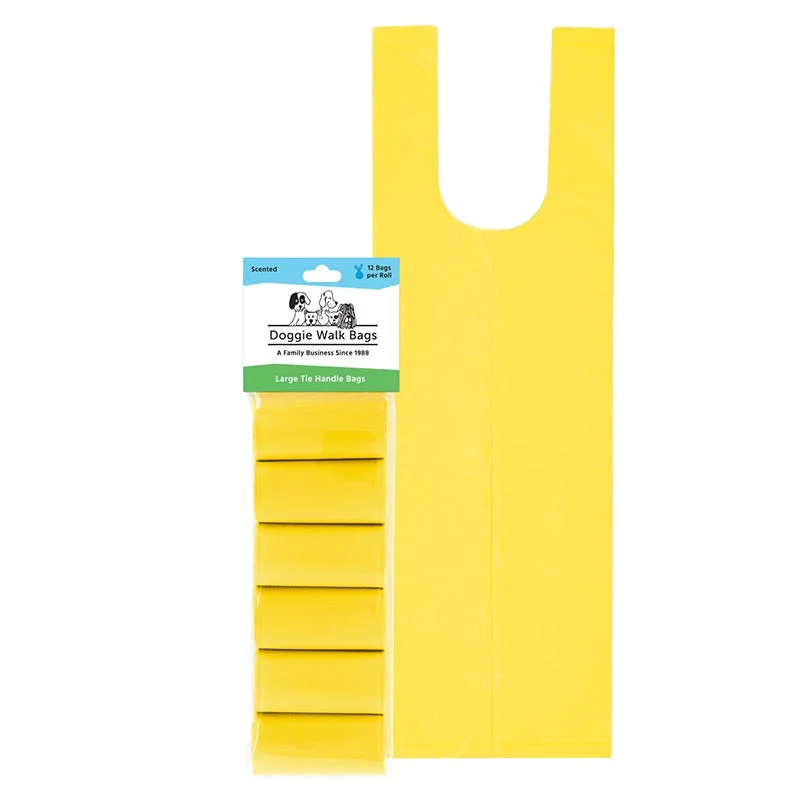 Doggie Walk Refill Yellow Tie Handle Dog Poop Bags 6 Rolls 72ct