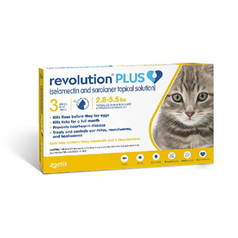 Revolution Plus Selamectin & Sarolaner Topical Solution for Cats 2.8-5.5lb Gold 3pcs