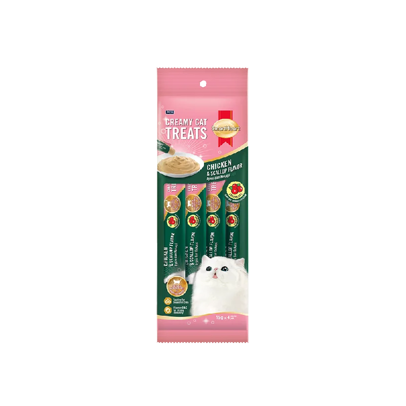 SmartHeart Cat Creamy Treats Cranberry Chicken & Scallop 15g x 4