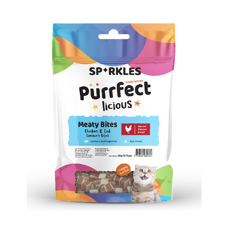 Sparkles Cat Purrfectlicious Meaty Bites Chicken & Cod Sandwich Bites 50g