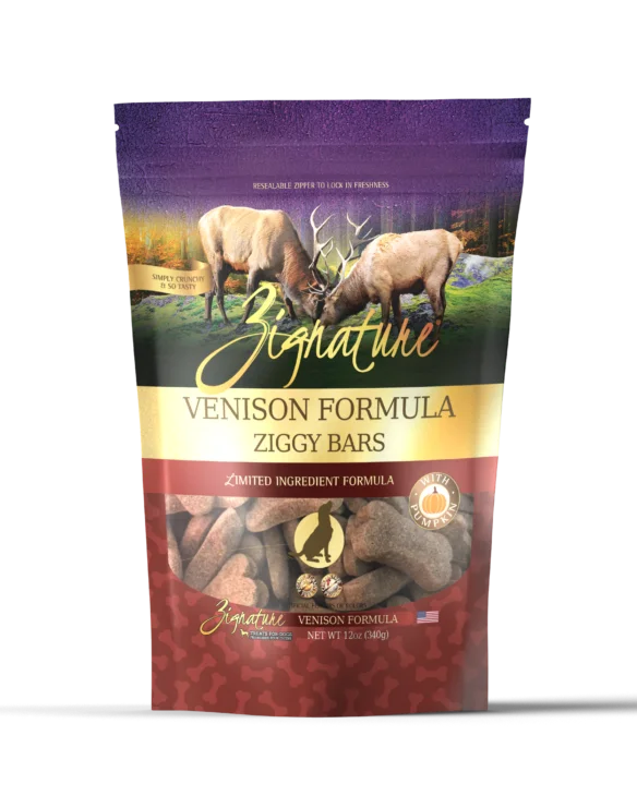 Zignature Ziggy Bar Biscuit Dog Treats - Venison 12oz