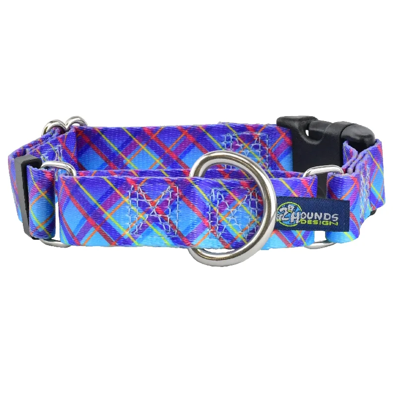 2 Hounds Design 5/8″ EarthStyle Dog Collar w/ Buckle - Twilight Glow Blue Plaid -