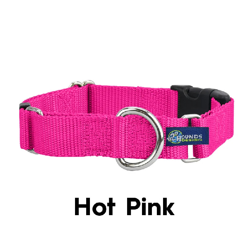 2 Hounds Design 5/8” Wide Solid Colored Buckle Martingale COMBO Collar - Hot Pink -