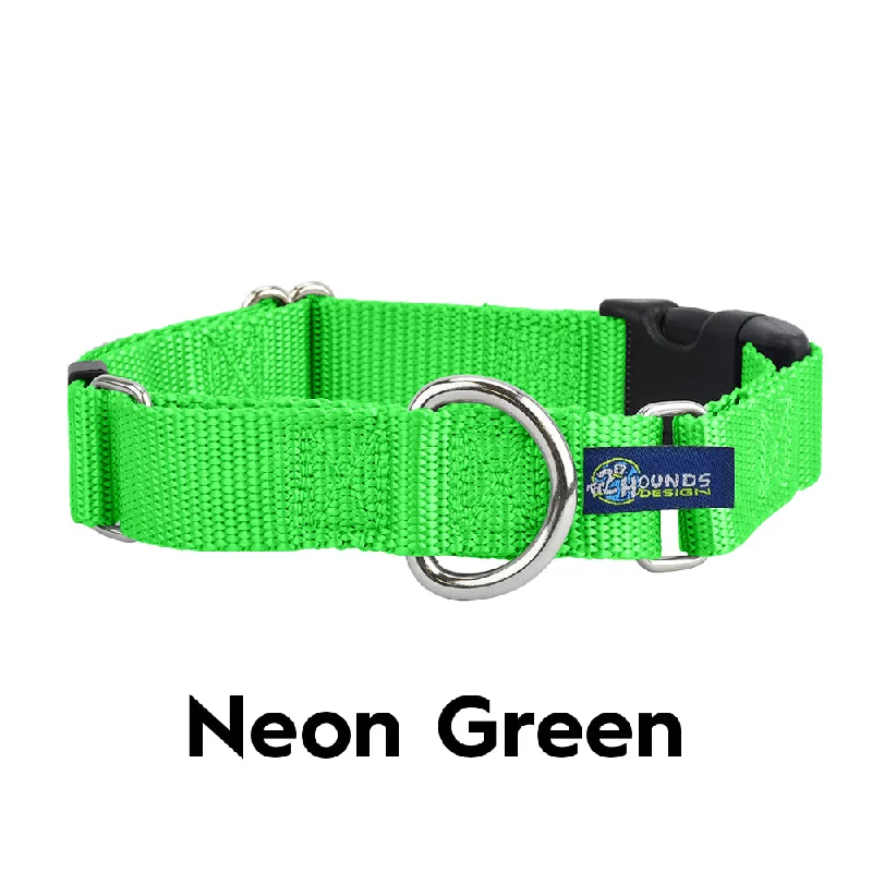 2 Hounds Design 5/8” Wide Solid Colored Buckle Martingale COMBO Collar - Neon Green -