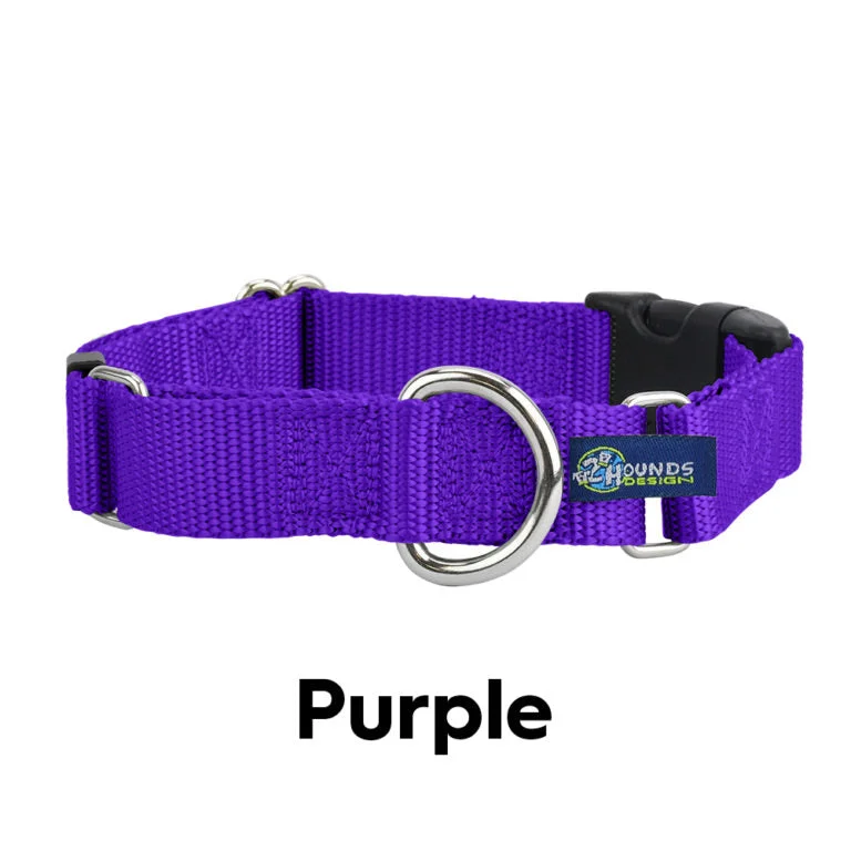 2 Hounds Design 5/8” Wide Solid Colored Buckle Martingale COMBO Collar - Purple -