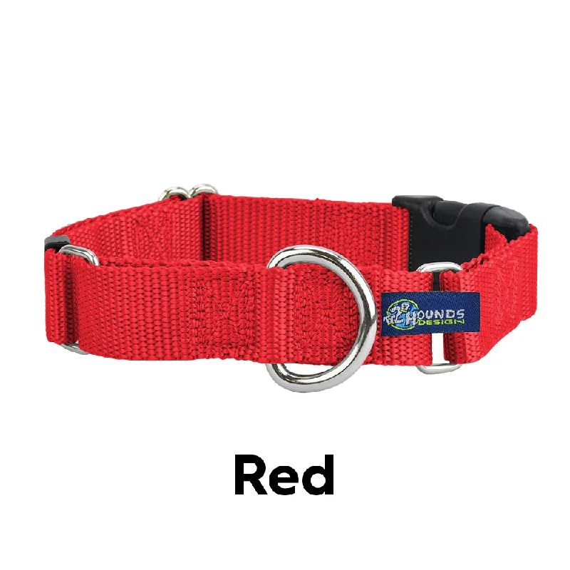 2 Hounds Design 5/8” Wide Solid Colored Buckle & Martingale COMBO Collar - Red -