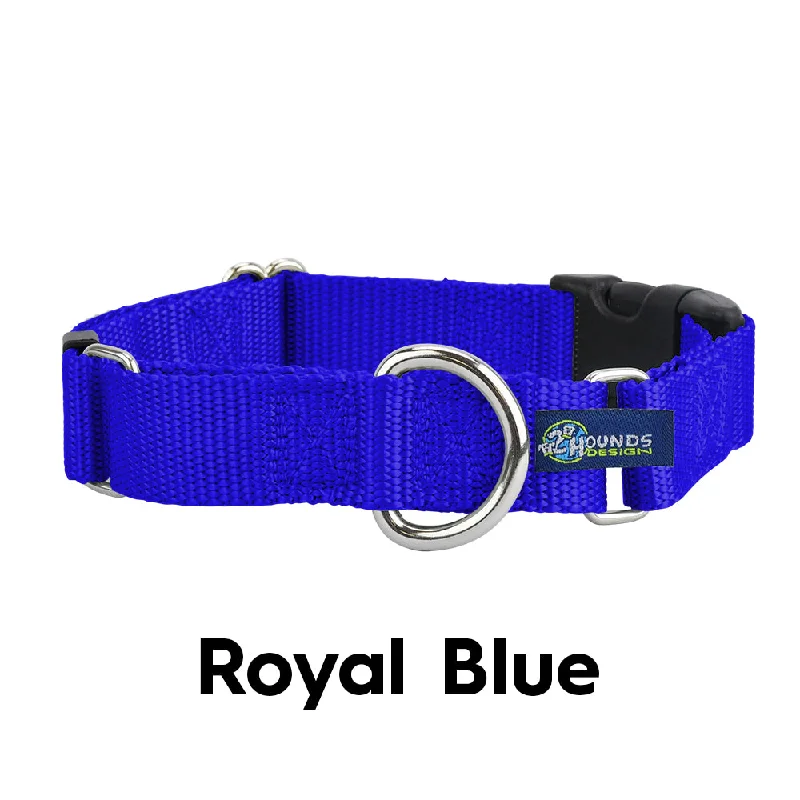 2 Hounds Design 5/8” Wide Solid Colored Buckle & Martingale COMBO Collar - Royal Blue -