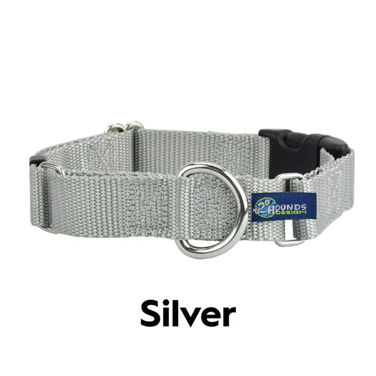 2 Hounds Design 5/8” Wide Solid Colored Buckle Martingale COMBO Collar - Silver -