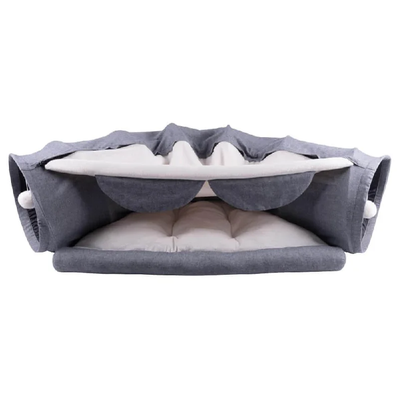 AllPetSolutions 2-in-1 Cat Tunnel Toy with Bed, Grey