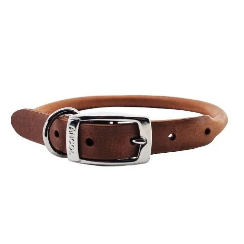 Ancol Round Leather Collar Chestnut 28-36cm Size 3