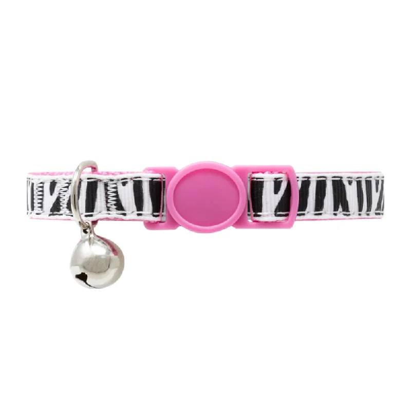 Black and White Zebra Print Cat Collar with Safety Release Buckle