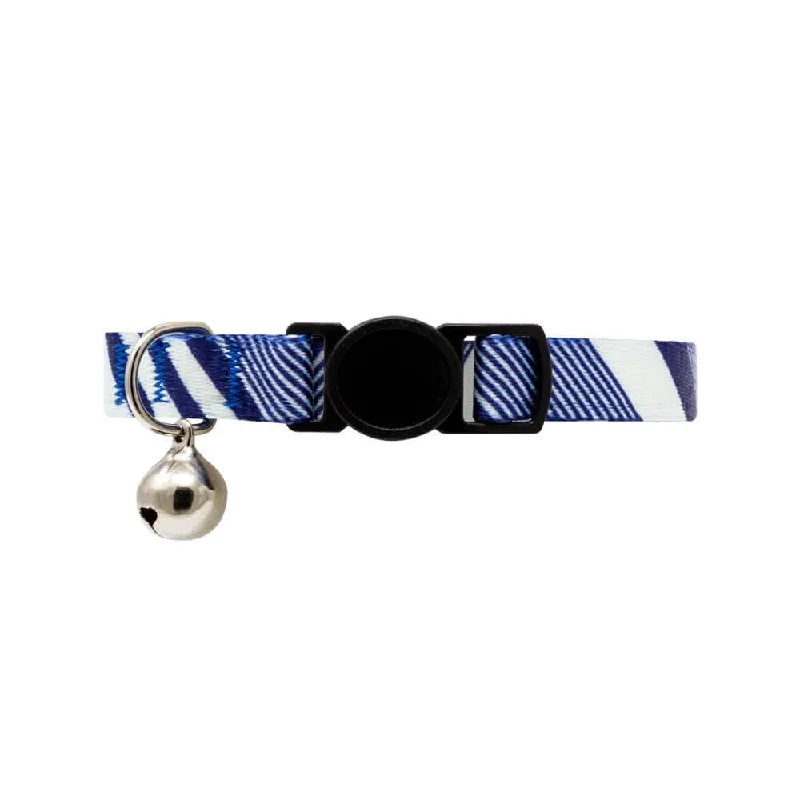 Blue and White Stripes Cat Collar with Safety Release Buckle