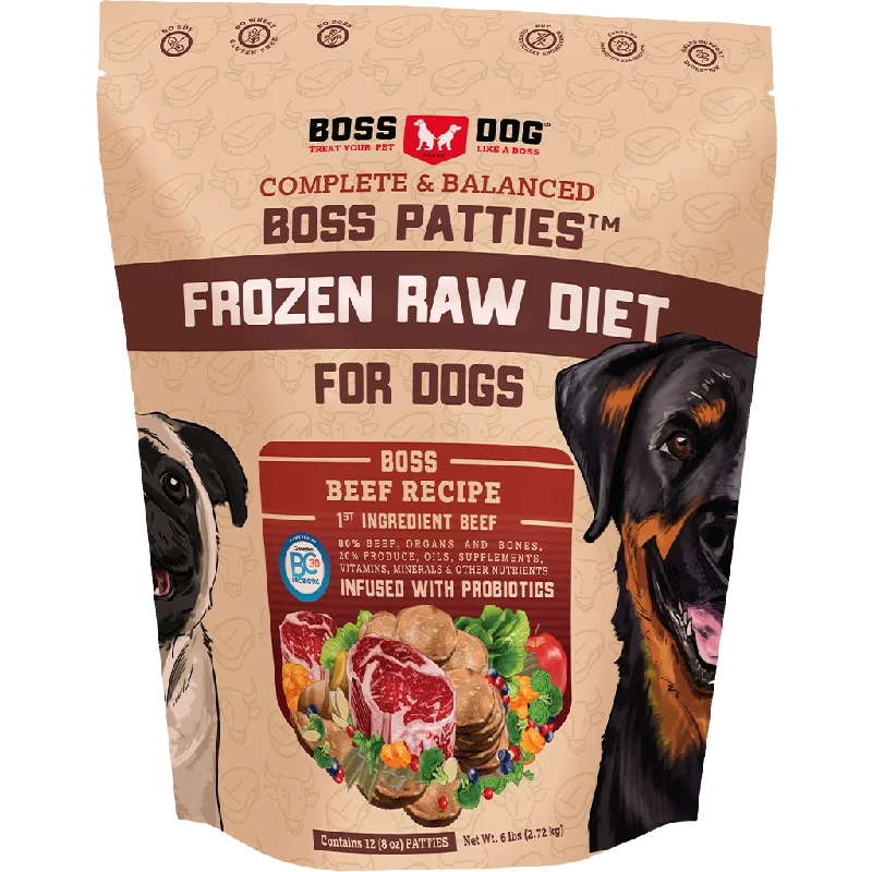 Boss Dog Frozen Complete Raw Beef 8oz. Patties 6lb Bag