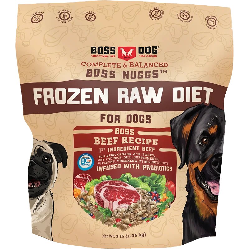 Boss Dog Frozen Complete Raw Beef Nuggs 3lb Bag