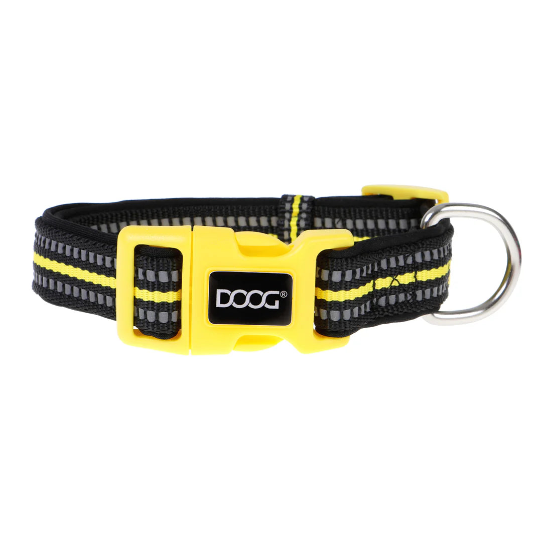 DOOG Neoprene Bolt Neon Black and Yellow Dog Collar Extra Small