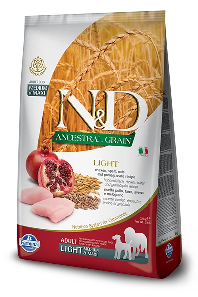 Farmina Ancestral Grain Dry Dog Food N&D Chicken & Pomegranate Light Medium/Maxi