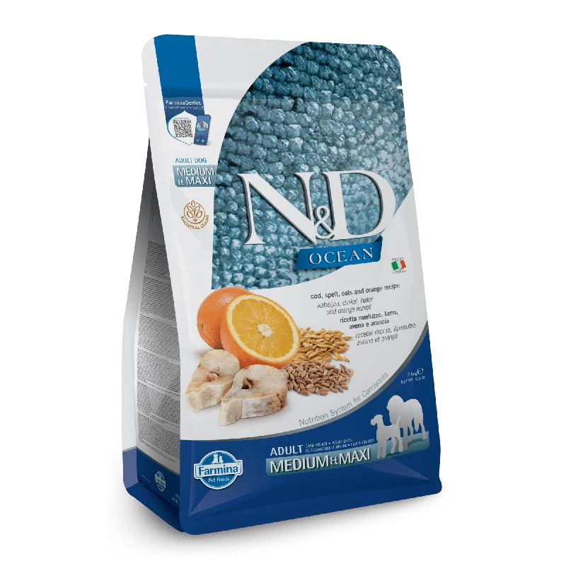 Farmina N&D Ocean Ancestral Grain Cod, Spelt, Oats & Orange Medium & Maxi Adult Dry Dog Food