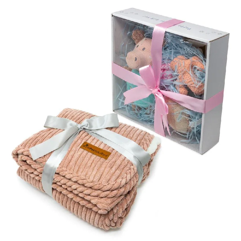 Dog Puppy Gift Set with Blanket - Rose Pink