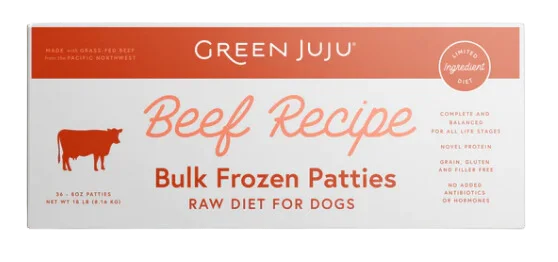 Green Juju Frozen Dog Food - Beef Recipe Patties 18lb Box