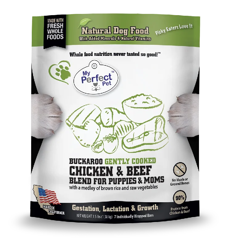 My Perfect Pet Frozen Gently Cooked Buckaroo Chicken & Beef Blend for Puppies and Moms 3.5lb Bag - 7 individually wrapped bars