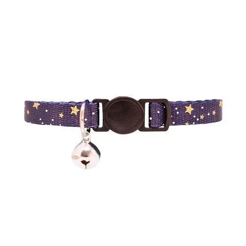 Navy Reflective Gold Star Cat Collar with Safety Release Buckle