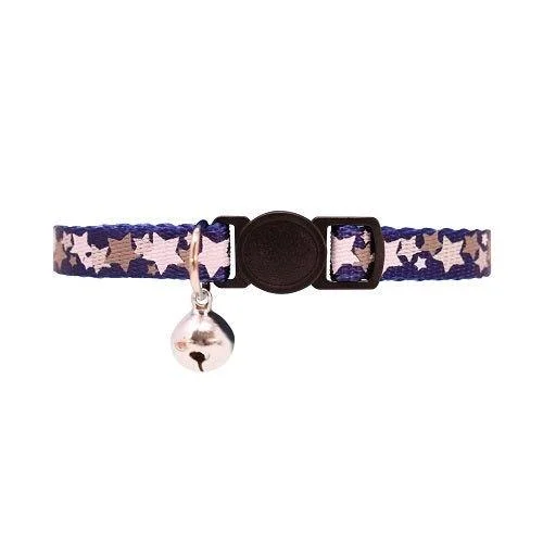 Navy Reflective Silver Star Safety Release Buckle Cat Collar