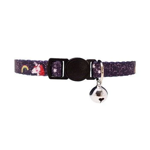 Navy Unicorn Rainbow and Stars Cat Collar Safety Release Buckle