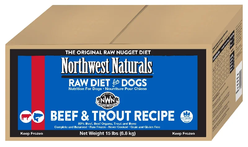 Northwest Naturals Frozen Raw Nuggets - Beef & Trout - 15lb Box *Special Order Only*