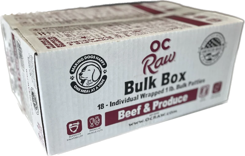 OC Raw Frozen Dog Food Patties Beef & Produce 18lb Bulk Box