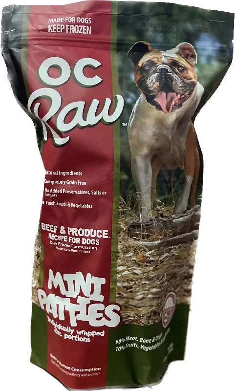 OC Raw Frozen Dog Food Sliders Beef & Produce 4lb Bag