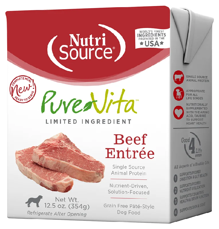 PureVita Wet Dog Food Grain-Free Pâté Beef Entrée 12.5oz Tetra Single