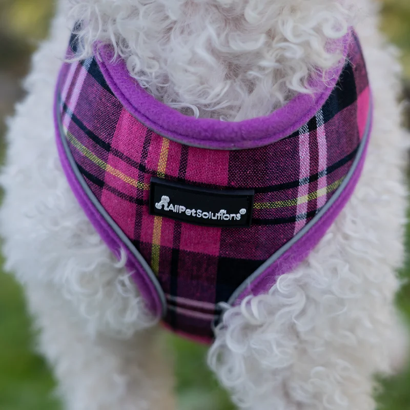 Dog Harness with Reflective Strip in Purple Tartan S/M/L