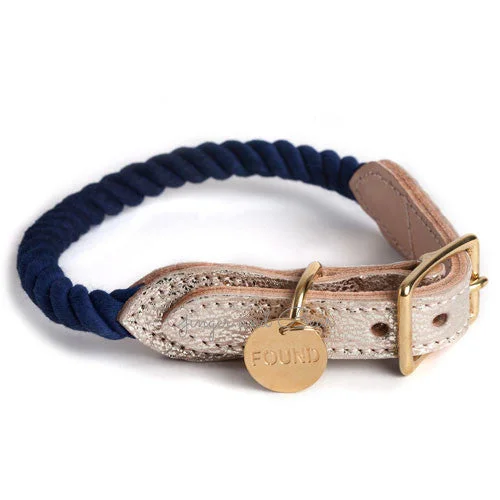 Rope and Leather Collar, Blue Ombre with Metallic Leather