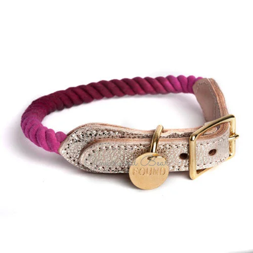 Rope and Leather Collar, Maroon Ombre with Metallic Leather