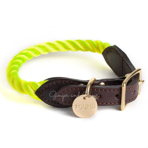 Rope and Leather Collar, Neon Yellow