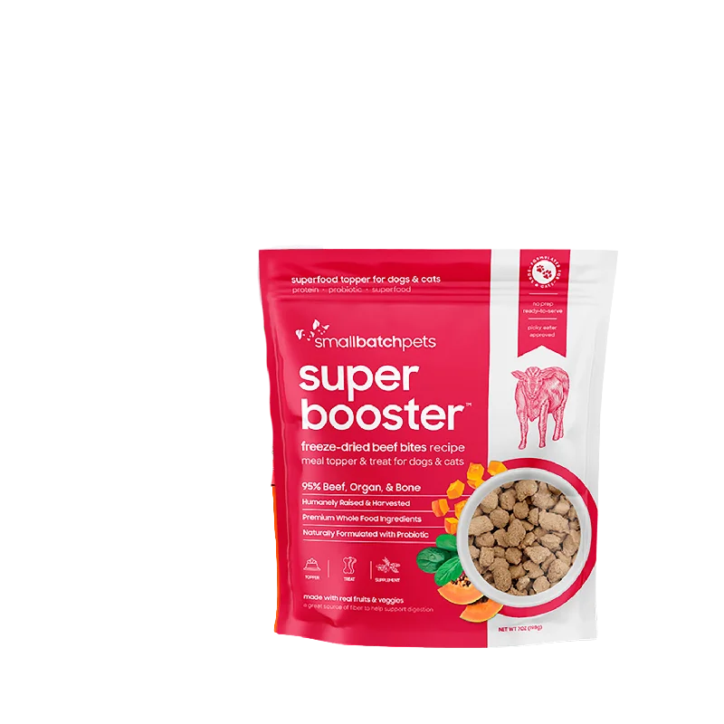 SmallBatch Freeze-Dried Super Booster Meal Topper & Treat for Dogs & Cats - Beef Bites 7oz Bag