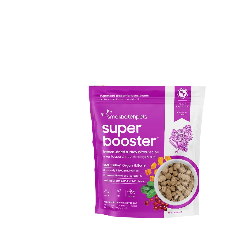 SmallBatch Freeze-Dried Super Booster Meal Topper & Treat for Dogs & Cats - Turkey Bites 7oz Bag