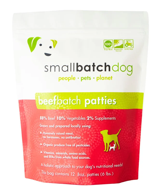 SmallBatch Frozen Raw Dog Food - Beef Patties 6lb Bag - 12 8oz patties