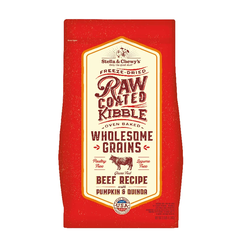 Stella & Chewy's Dry Dog Food Raw Coated Wholesome Grains Grass-Fed Beef Recipe with Pumpkin & Quinoa