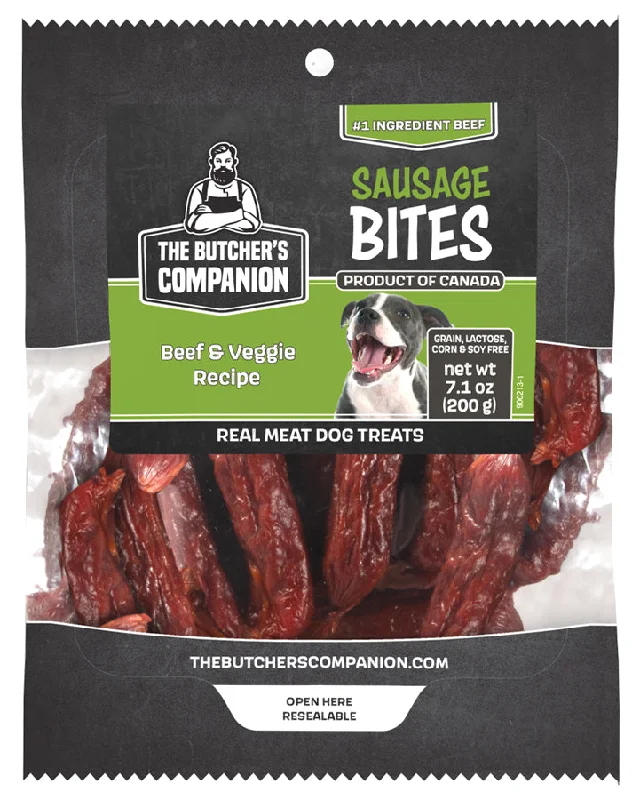 The Butcher's Companion Beef & Veggie Sausage Bites for Dogs 7.1oz Pouch