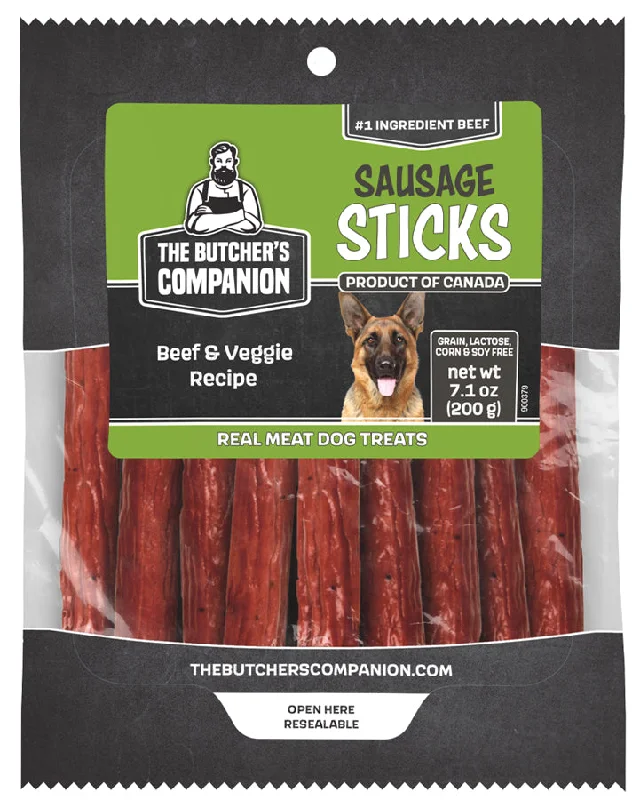 The Butcher's Companion Beef & Veggie Sausage Sticks for Dogs 7.1oz Pouch