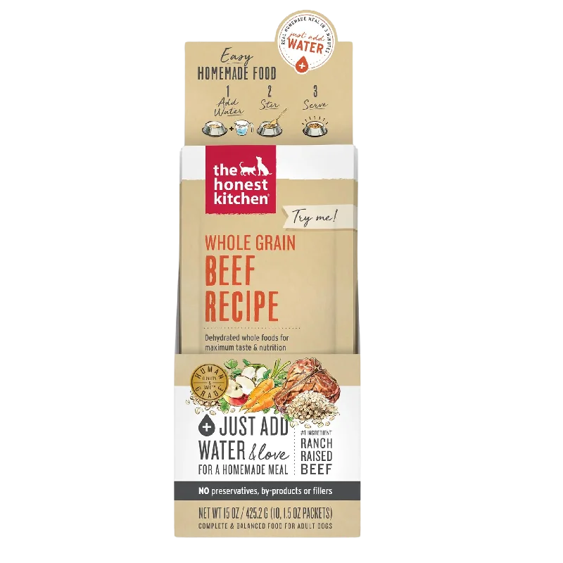 The Honest Kitchen Dehydrated Dog Food Whole Grain Beef 1oz Single Serve x 10ct CASE