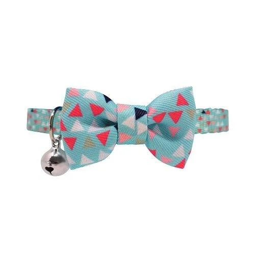 Turquoise Geometric Bow Tie Cat Collar with Safety Release Buckle