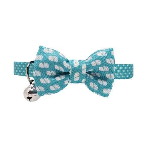 Turquoise Polka Dot Bow Tie Cat Collar with Safety Release Buckle