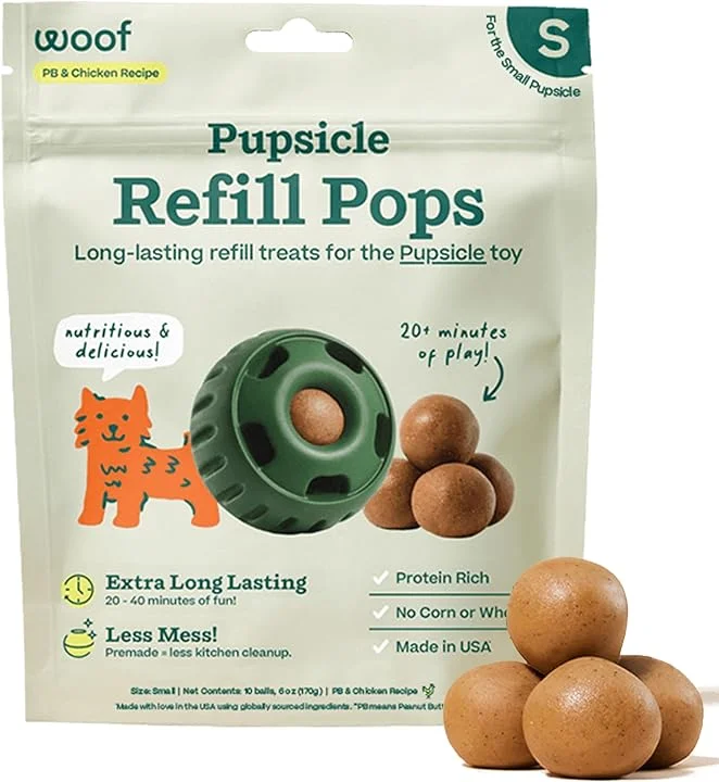 Woof Refill Treat for Pupsicle Toy - Small (10-25 lbs) - PB & Chicken Recipe - 10-pack / 6oz Bag