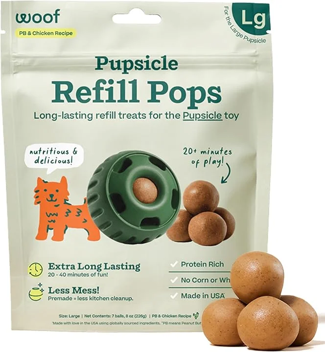 Woof Refill Treat for Pupsicle Toy - Large (25-75 lbs) - PB & Chicken Recipe - 7-pack / 8oz Bag