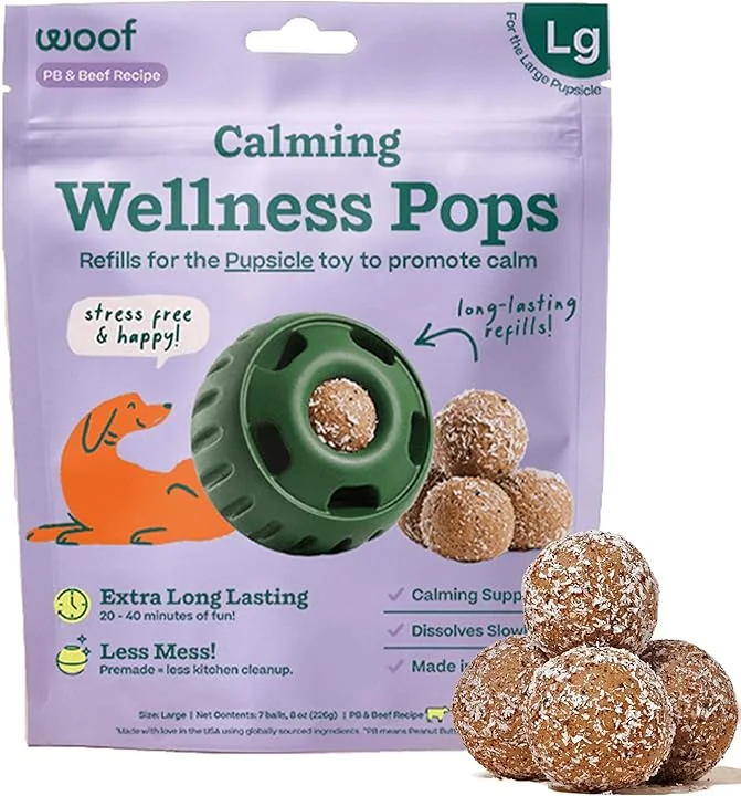 Woof Refill Treat for Pupsicle Toy - Large (25-75 lbs) - Calming Support PB & Beef Recipe - 7-pack / 8oz Bag