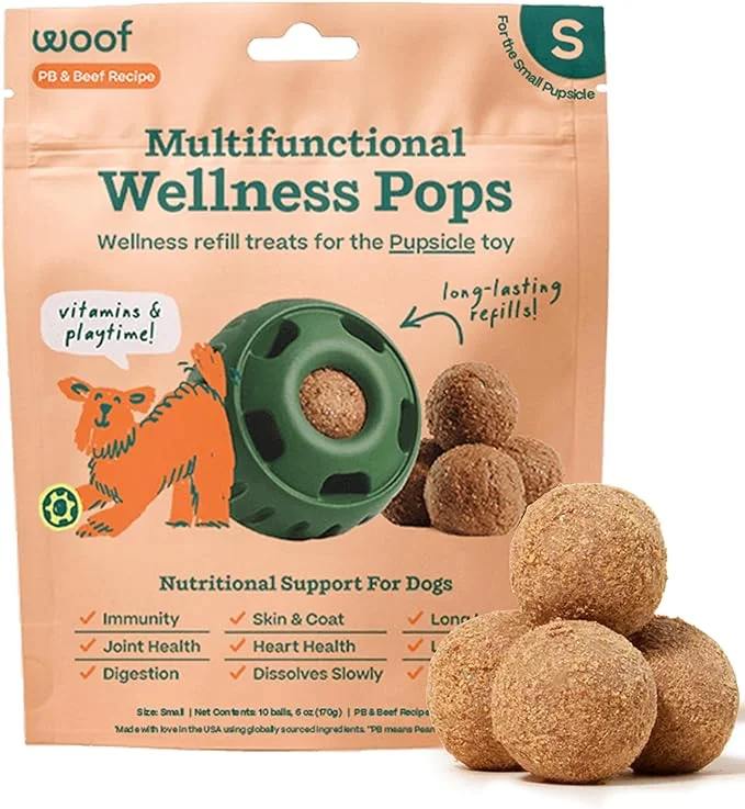 Woof Refill Treat for Pupsicle Toy - Small (10-25 lbs) - All-In-1 Health Support PB & Beef Recipe - 10-pack / 6oz Bag